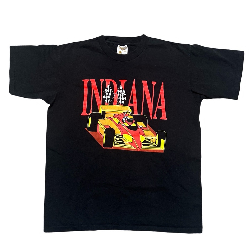 Vintage INDIANA Indy Race Car Short Sleeve Tee Black Large